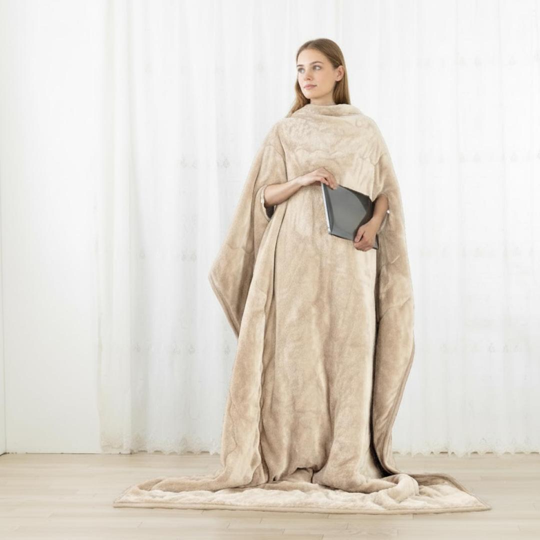 Two-Sided Quilt Hand Through Oversize Blanket Flannel Fleece Wearable Cozy Blanket for Women Japan Design