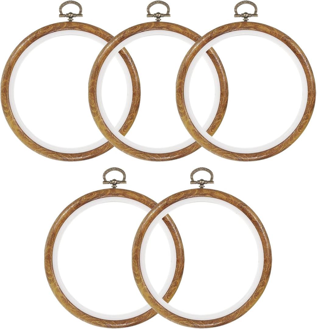 PATIKIL 5 Pieces 5 Inch Embroidery Hoops Frame Round Imitated Wood Circle Cross Stitch Hoop Ring for Embroidery Art Craft Handy Sewing Decoration