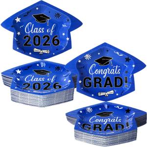 Havawish 100 Pcs Graduation Cap Paper Plates Disposable 2026 Graduation Party Plates 9.8 x 6.7 inch Congrats Grad Paper Decorative for Cocktail Party Favors Supplies, Serve 100(Blue)