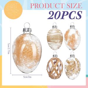 20 Pcs 2.75'' Glass Easter Egg Tree Ornaments Rustic Boho Easter Tree Hanging Decorations Farmhouse Basket Filler Clear Shatterproof Hanging Ornaments for Home Spring Holiday Party Decor