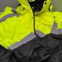 Safety jacket for men, Reflective high Visibility Hooded jacket, Hi-Vis Bomber Jacket with Pockets and Zipper, Waterproof, Black Bottom, ANSI/ISEA 107-2020 Type R Class 3,Lime