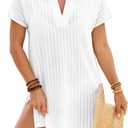 Blooming Jelly Womens Swimsuit Coverup Textured Bathing Suit Cover Up Swimwear V Neck Beach Dress Shirt 2026 (White, S)