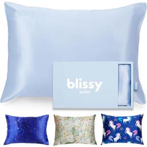 Blissy Toddler Silk Pillowcase - 100% Pure Mulberry Silk - 22 Momme 6A High-Grade Fibers - Soft and Gentle Silk Pillowcase for Kids Hair and Skin (Youth 18 x 24 in, Baby Blue)