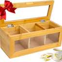 Tea Bag Organizer, Bamboo Tea Bag Holder, with Magnetic Lid & Window – 3 Compartments Tea Bag Storage for Kitchen Countertop – Eco-Friendly, Space-Saving & Giftable for Tea Lovers