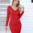 Valiamcep Women's Mini Dress V Neck Ruffle Long Sleeve Ribbed Slim Fitted Bodycon Pencil Dresses (Red, S)