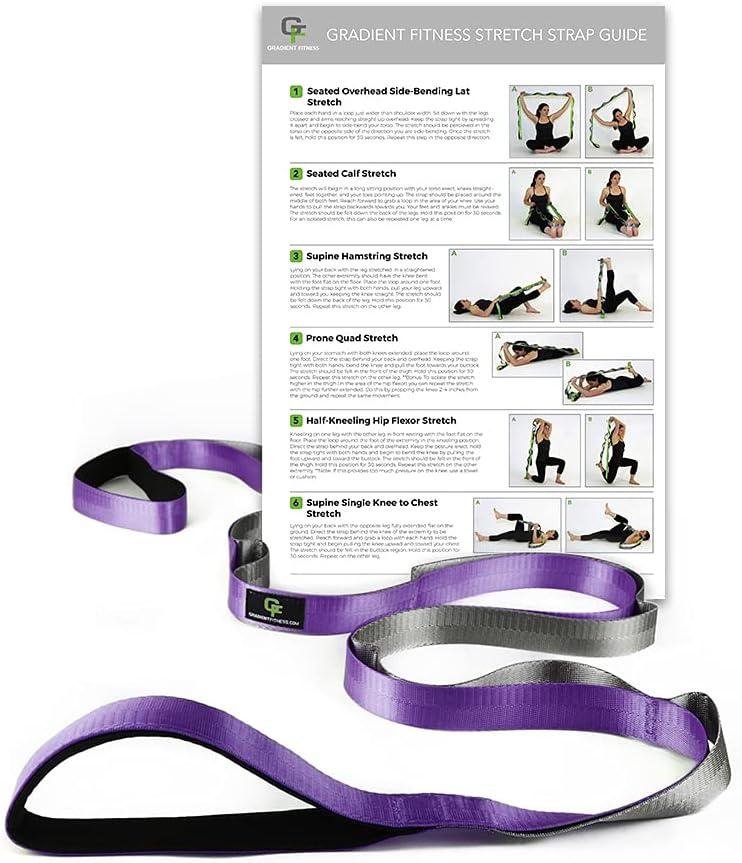 Gradient Fitness Stretching Strap for Physical Therapy, 12 Multi-Loop Stretch Strap 1" W x 8' L, Neoprene Handles, Physical Therapy Equipment, Yoga Straps for Stretching, Leg Stretcher.