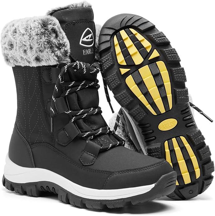 EARLDE Women's Snow Boots Waterproof Winter Boots Mid-Calf Outdoor Lightweight Warm Faux Fur Lined with Non-slip Sole 8