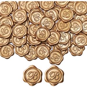 Yoption Initial Alphabet B Adhesive Wax Seal Stickers, 100 Pack Letter Wax Seal Stickers Envelope Seal Stickers Envelope Seals Self Adhesive Gold Stickers for Wedding Party Birthday Christmas (B)