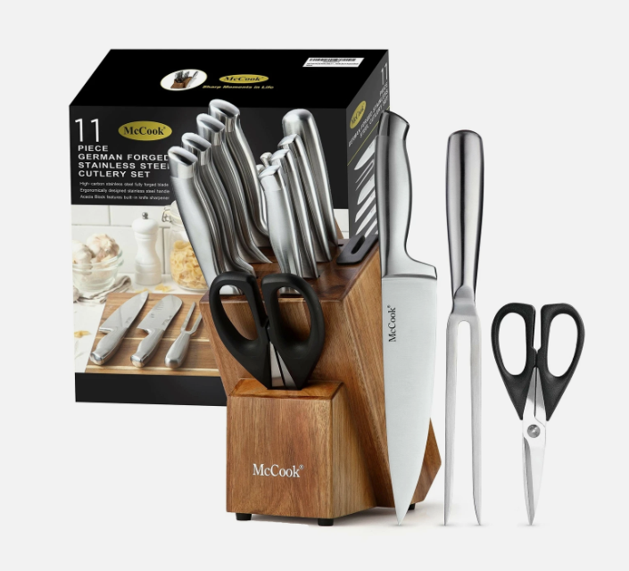 McCook MC35 Knife Sets,11 Pieces German Stainless Steel Hollow Handle Set in Acacia Block