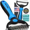 Maxpower Planet Original Pet Grooming Rake - Double-Sided Deshedding Dematting Tool, Undercoat Rake for Dogs & Cats, Extra-Wide Dog Grooming Brush & Deshedder Comb for Long Hair, Reduces Shedding 95% (Large, Blue)