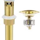 Bathroom Sink Drain, Gold Drain Stopper Bathroom Sink with Overflow, Pop Up Drain Assembly with Detachable Strainer Basket, Built-in Anti-Clogging Strainer, Stainless Steel Gold (Gold-big Cap)