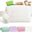 Travel Makeup Bag, Large Capacity Cosmetic Bag for Women, Water resistant Portable Pouch Open Flat Toiletry Bag Makeup Organizer with Handle (White)