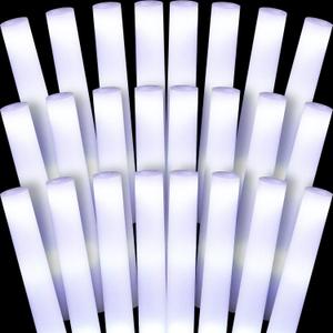 Liliful 100 Pcs LED Foam Sticks Bulk White Light up Sticks Flashing Glow Baton Wands Themed Party Set, Glow in the Dark Party Supplies for Wedding, Raves,Concert,Birthday,Sporting Events