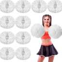 WILLBOND 48pcs Cheerleading Pom Poms with Baton Handle,White | Bulk Metallic Plastic Cheerleader Pompoms, Soccer Basketball Cheering, Squad Team, 2026 Game Sports, Dance Party Spirit, 34 cm