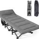 Mopaicot Camping Cot, Folding Cot Bed for Adults with Built-in Mattress and Pillow, Portable Outdoor Sleeping Cot for Camping and Travel, with Carry Bag, Grey, Max Load 450 LBS