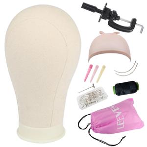 Leeven 21"-24" Canvas Wig Head Poly Manikin Head for Making Wigs Professional Mannequin Head with 20 Pcs T Pins and Clamp Stand 23 Inch
