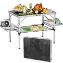 Titanker Folding Camping Table 3ft, Large Camp Table Portable with Extra Side Racks & Storage Net, Folding Picnic Table, Outdoor Patio Table, RV/Car Camping Essentials, Aluminum, Silver