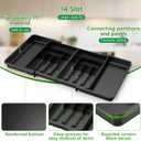 Large Silverware Drawer Organizer, Expandable From 21 to 36 Inches With 14 Slot, BPA Free Plastic Utensil Tray for Kitchen, Adjustable Flatware and Cutlery Holder for Spoons Forks Knives, Black