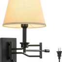15" Black Swing Arm Wall Sconce Adjustable Wall Lamp, Plug in Wall Sconce with Dimmer Switch, Wall Mounted Reading Light Bedside Wall Lamp for Bedroom Living Room Hallway Staircase
