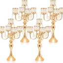Gold Candelabra Candle Holders, Elegant Bling Centerpiece with Pendant Crystal Table Decorations 5 Arms Candlesticks for Dining Room,22 Inches Tall (4, Gold)
