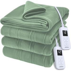 Sunbeam Royal Ultra Fleece Heated Electric Blanket Queen Size, 90" x 84", 12 Heat Settings, 12-Hour Selectable Auto Shut-Off, Fast Heating, Machine Washable, Warm and Cozy, Matcha