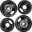 Stove Burner Drip Pans W10288051 Burner Covers-2 Packs 6” W10290353 Black Porcelain Burner Pans and 8" W10290350 Stove Top Covers for Electric Stove by Sikawai