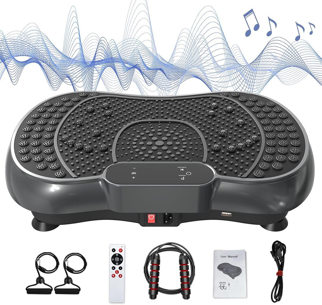 Bigzzia Vibration Plate Exercise Machine for Weight Loss 100-Speed Platform with Remote & Resistance Bands, 450 lbs Capacity Quiet Full Body Workout for Lymphatic Drainage at Home