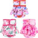 wegreeco Washable Dog Diapers Female (3 Pack), Highly Absorbent Dog Diapers for Female Dogs in Heat, Period, Incontinence, or Excitable Urination (Ocean of Flowers, Small)