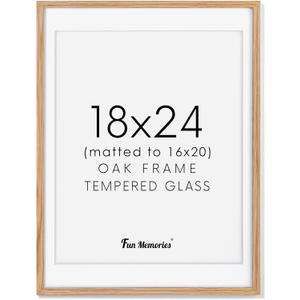 18x24 Picture Frame, Solid Oak Wood 18 x 24 Frame for Wall, 18 by 24 Oak Poster Frame with Real Glass, 18x24 Matted frame for 16x20, 18"x24" Wood Frame for Home Decor, Natural Oak Color, Set of 1