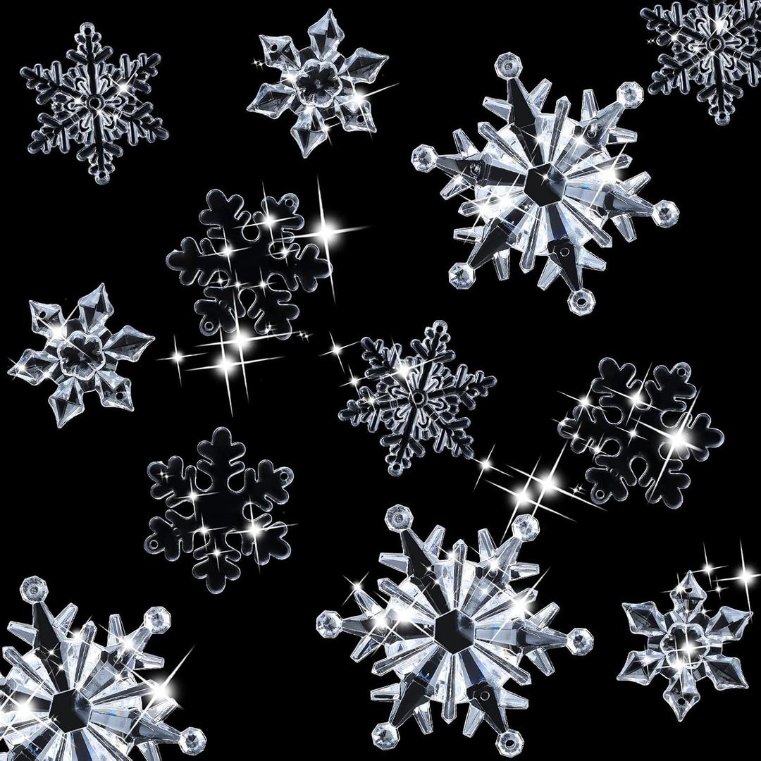 Dilunave 40 Pieces Clear Christmas Snowflake Ornaments Acrylic Christmas Tree Decorations Crystal Snowflakes Translucent Winter Hanging Ornaments for Xmas Tree DIY Crafts