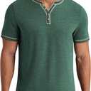 Aimeilgot Mens Henley Shirts Short Sleeve Casual T-Shirts Washed Slim Fit Front Placket Soft Button Tees (Green, XL)