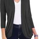 Women Casual Lightweight Cardigan 3/4 Sleeve Draped Open Front Soft Cardigans with Pockets (Gray, S)