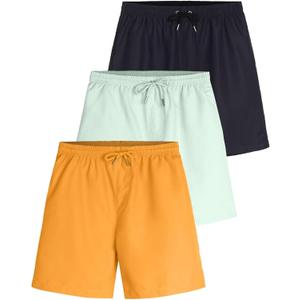 Real Essentials 3-Pack: Boy's Swim Board Shorts Trunks with Drawstring Beach UPF Swimwear Surf Swimming Short for Boys (Large)