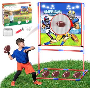 VATOS Football Toss Target Games with 4 Inflatable Footballs - Indoor Outdoor Backyard Throwing Sport Toy for Kids, Football Passing Targets Party Game for Boys Girls and Family Fun Play (Red)