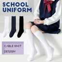 Marchare Girls Knee High Socks Kids Boys School Uniform Seamless Cable Knit Cotton Socks Stockings White Black Navy 3/6 Pack (Black)