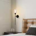Black Glass Wall Sconce Light: Modern Decorative Sconces Lights over Mirror - Brushed Brass Bathroom Vanity Lighting with Flower Shade Set of 2 - Indoor Glass Wall Mount Lamp for Bedroom Living Room, 2 Pack