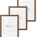 8.5x11 Picture Frame, Solid Oak Wood 8.5 by 11 Picture Frame with Mat to 6x8(Openning Size is 5.5x7.5), 11x8.5 Natural Oak Frames for Wall and Tabletop Display, (Walnut Set of 3)