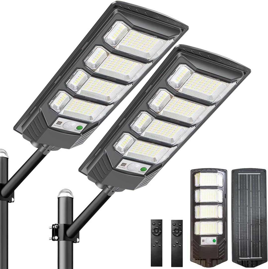 Jercoda Solar Street Lights Outdoor Waterproof, 6500K Motion Sensor Solar Lights with Remote Control, Dusk to Dawn for Garden Yard Path Parking Lot-2Pack