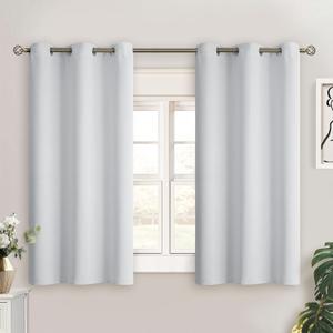 BGment Greyish White Short Room Darkening Curtains for Small Windows, 38 x 45 Inch Thermal Insulated Tier Set of 2 Panels Sun Blocking Drapes for Kitchen Bedroom
