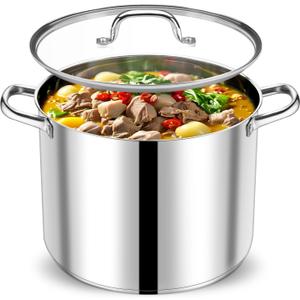 P&P CHEF 20 QT Stock Pot with Lid, Stainless Steel Large Cooking Pot, Soup Canning Stockpot for Stewing Simmering, Tri-ply Bottom for All Stoves, Heavy-Duty &Dishwasher Safe & Food-Grade, 20 Quarts