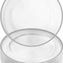Goodluck 12 Inch Silver Charger Plates, 50 Pack Clear With Silver Trim, Disposable Plastic for Dinner, Wedding, Party