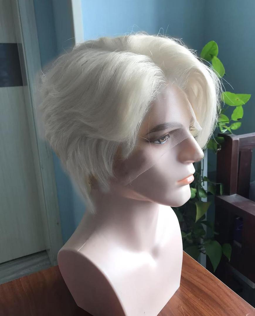 Men's layered cut hairstyle Male Wig Pre Styled 13x4 Lace front Wig For Men transparent Lace Wigs 60# Ash White color Remy human hair (60# Ash White, 13x4 lace front wig, 150% Density)