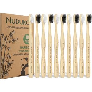 Bamboo Toothbrushes Soft Bristles, Biodegradable Eco-Friendly Toothbrush 10 Pack, BPA Free Charcoal Bamboo Tooth Brush, Organic, Natural, Green and Compostable Tooth Brushes