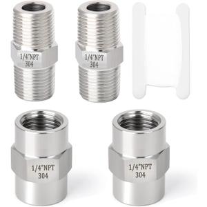 GASHER 4PCS 304 Stainless Steel Pipe Fitting, Hex Nipple Hex Coupling, 1/4" x 1/4" NPT Male Thread Pipe, 1/4Inch x 1/4Inch NPT Female Thread Pipe