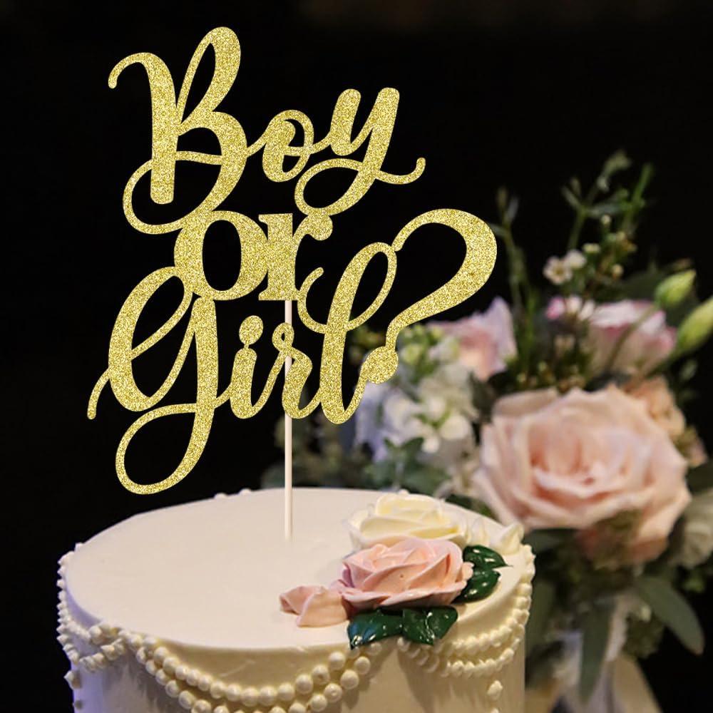 3 x Boy or Girl Cake Topper -gold glitter baby shower,Gender Reveal, 1st Birthday Party,welcome newborn party decoration