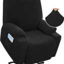 H.VERSAILTEX Stretch Couch Cover Recliner Cover Electric Power Lift Recliner Chair Cover Fitted Standard Large Power Lift Recliner with Side Pocket, Soft Thick Jacquard(Single Seat, Black)