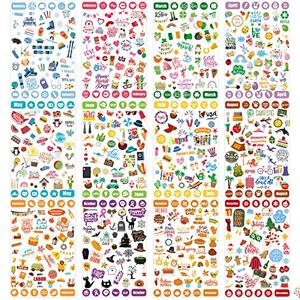 Chinco 24 Sheets Monthly Planner Stickers 1100+ Holiday Seasonal Calendar Stickers Journaling Gifts for Adult Women Christmas Birthday Daily Planning Scrapbooking Monthly Organizing & Celebrations