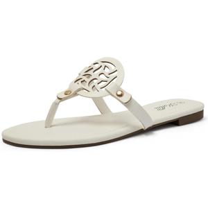 katliu Women's Flat Sandals Flip Flop Sandals Comfortable Dressy Thong Sandals (White, M)