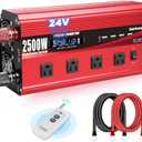 2500W Power Inverter 24V to 110V/120V DC to AC with LCD Display, Remote Controller 4 x AC Outlets and 4 x 3.1A USB Car Adapter for Car Truck Boat RV Solar System (Red)
