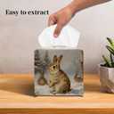 Grace Yonks Winter Tissue Box Cover Square, Snow Rabbits in Forest Design Cube Case for Facial Tissues, 5.2" PU Leather. (101)